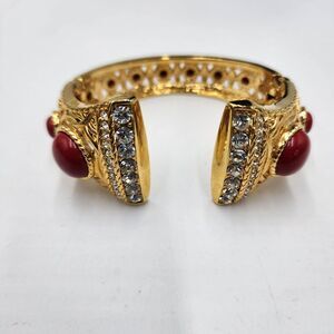 Princess Amanda Borghese Moghul Bracelet Gold Tone Rhinestone Hinge Cuff 7"